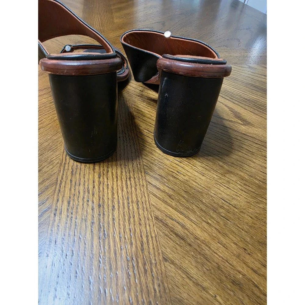 Miista London Black Leather Two Strap Block Heel Slide Sandals Size 38 Spain